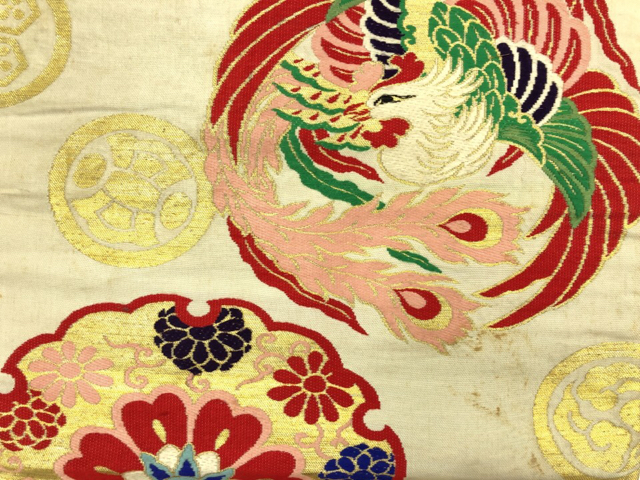 JAPANESE KIMONO / ANTIQUE NAGOYA OBI / WOVEN FLOWER & PHOENIX